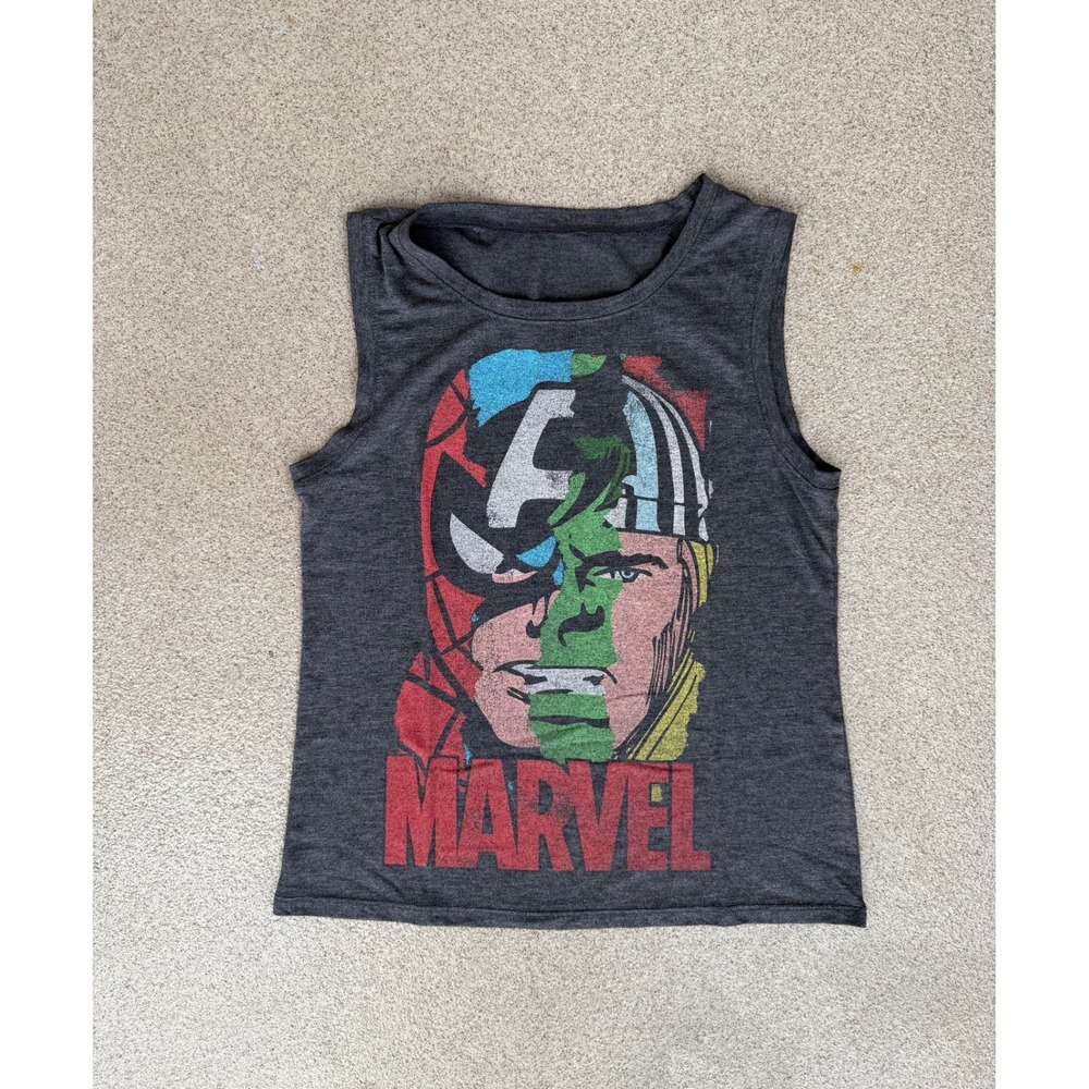Marvel Avengers Split Face Graphic Kids L Tank Top - Gray Spider-Man Hulk Thor